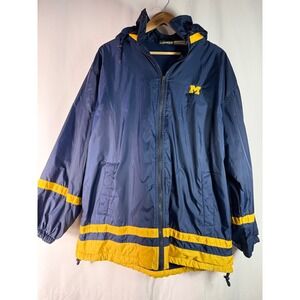 VTG Kocal Michigan Wolverines Jacket Navy Blue Yellow Hooded Raincoat XL
